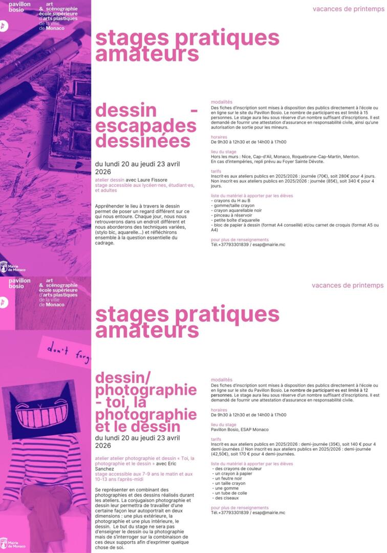 Stages des vacances de Printemps