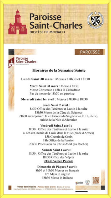 Horaires Semaine Sainte 1/1