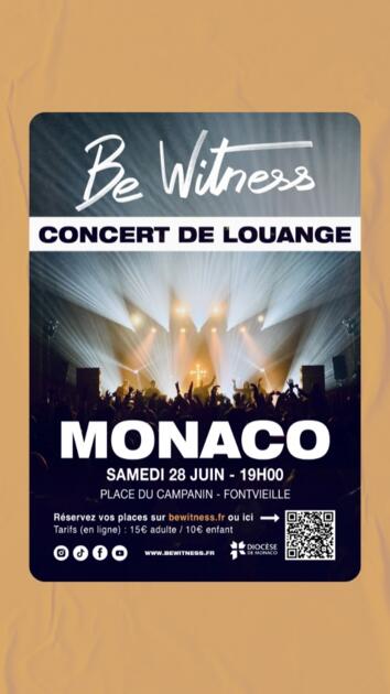 🙌 BE WITNESS en concert à Monaco le Samedi 28 juin 2025 1/1
